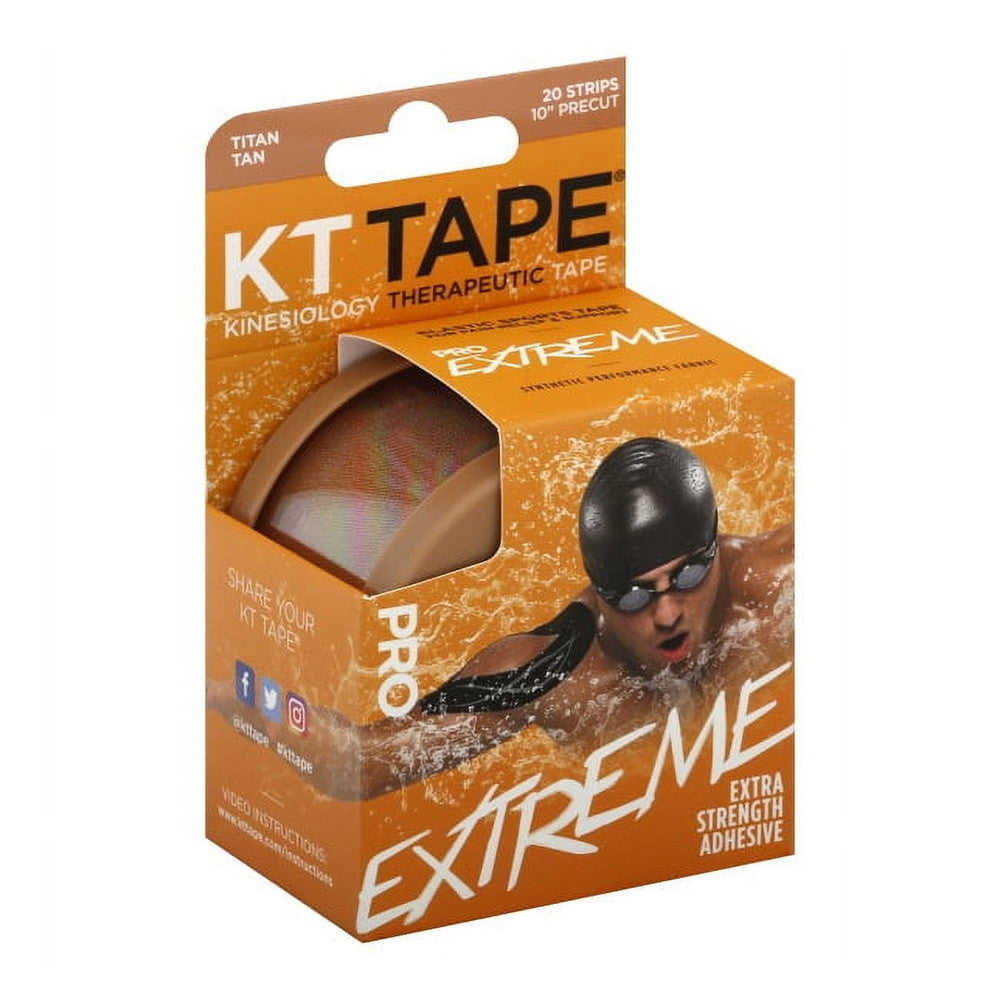 KT Tape Pro Extreme Therapeutic Elastic, 20 Pre cut 10 inch Strips, Beige